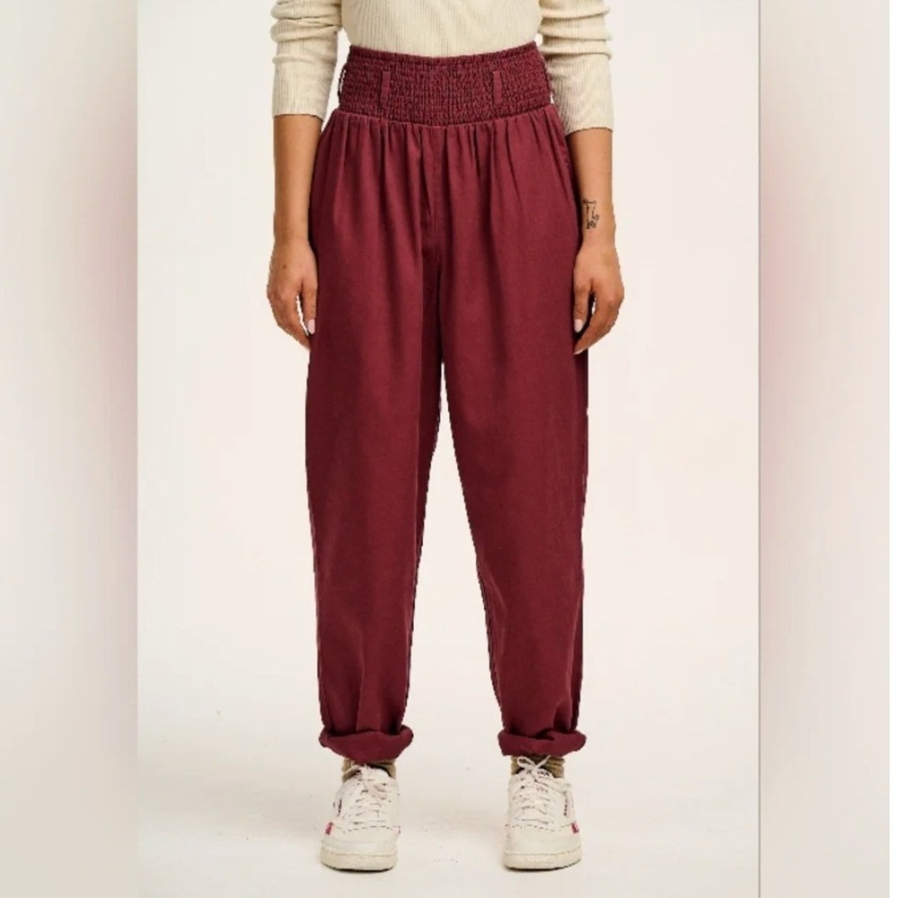 Lucy & Yak Alexa Organic Cotton Pull On Trousers Size L Red Purple Sustainable